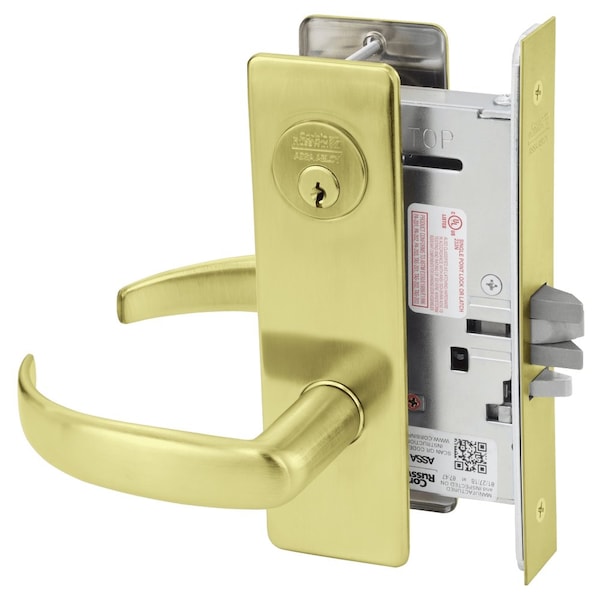 Storeroom or Closet Mortise Lock, PS Lever, M Escutcheon, Satin Brass